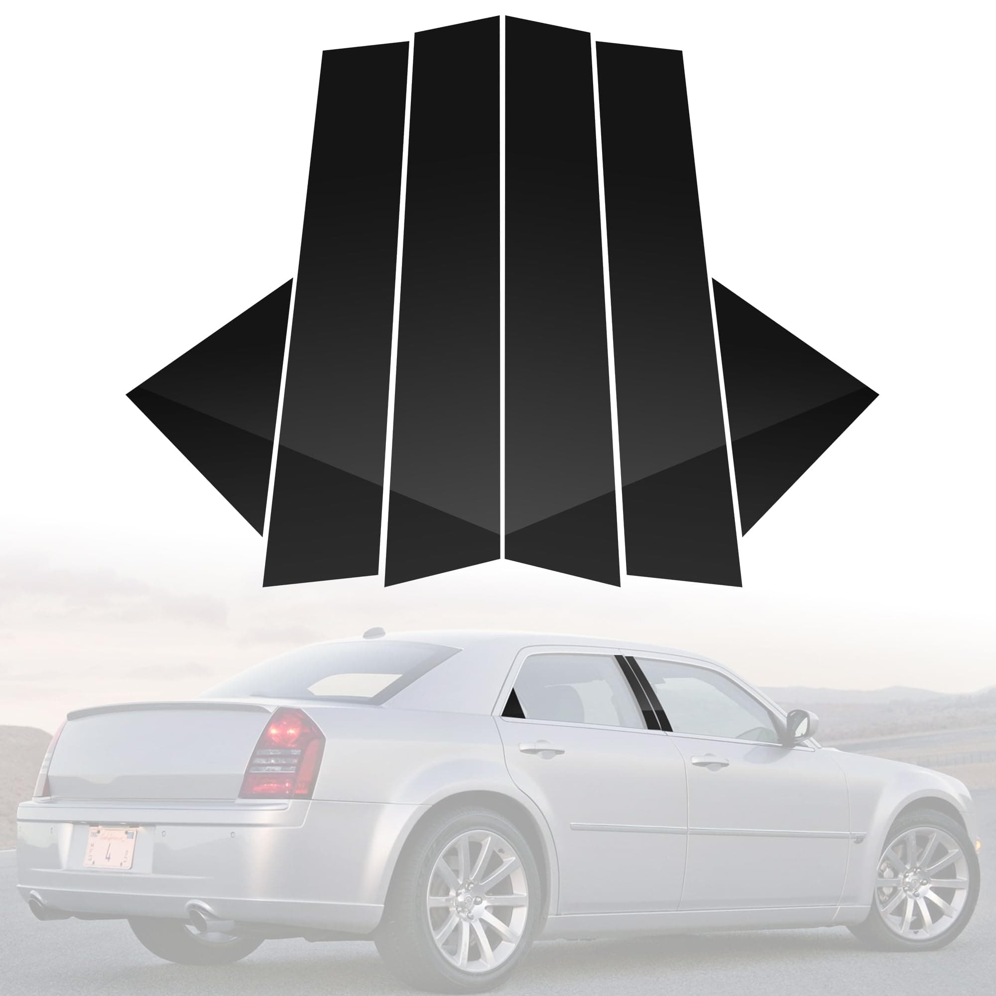 BASIKER Fit for 2005 to 2010 Chrysler 300 300C Pillar Post Trim Kit, Door Window B Pillar Glossy Black Cover, Strong Toughness PC Material, Door Pillar Moldings Stickers Set