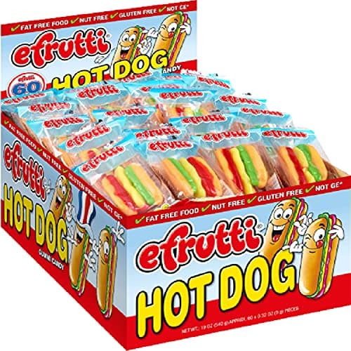 Look-On eFrutti Gummi Hot Dog Shape (60 Pieces) Display Box Individual Wrap Gummy