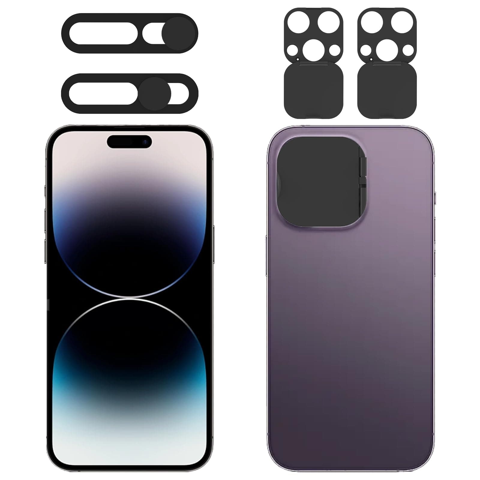 Privacy Cover Compatible for iPhone 14 Pro/Pro Max, 2Pack Front & Back Camera Cover, Protect Privacy, Not Affect Facial Recognition, Black, Tempered Glass, Camera Cover