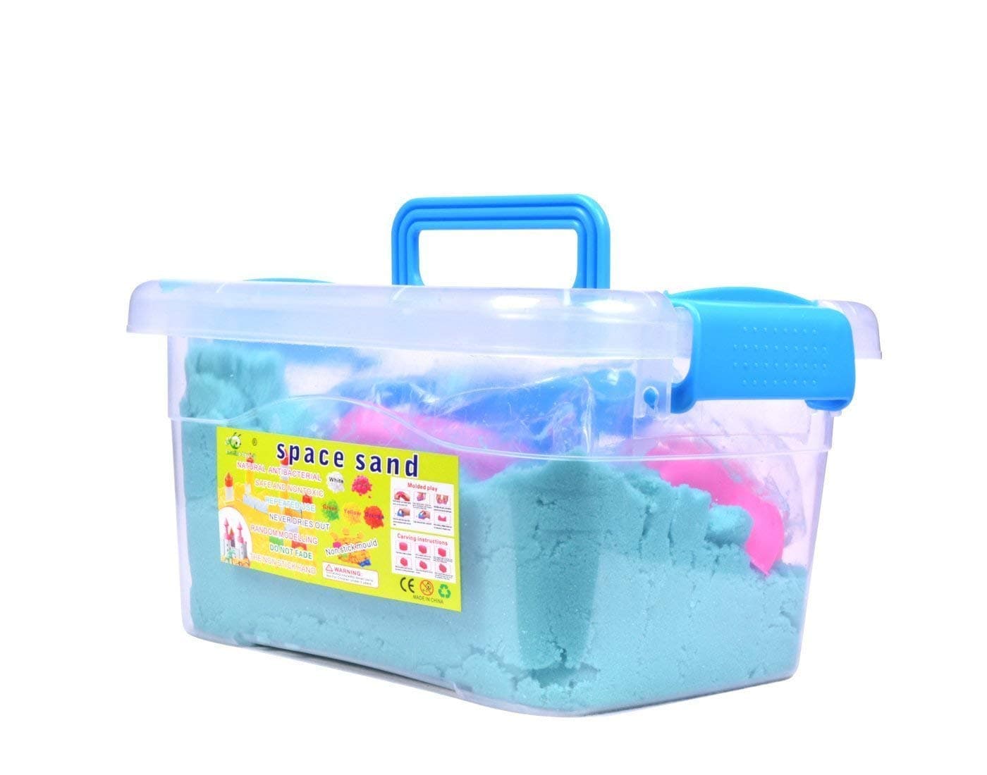 Kian Play Sand Toys and Sand 6 Pieces Molds,Storage Box,Indoor/Outdoor/Beach Toys Kids Amazing Space Active Clay Dough Play Sand Toys for Kids, Boys & Girls ( 900 GR Sand )