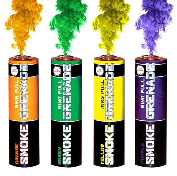 RING PULL SMOKE GRENADES Pack of 4 Colors (Orange, Green, Yellow and Purple)