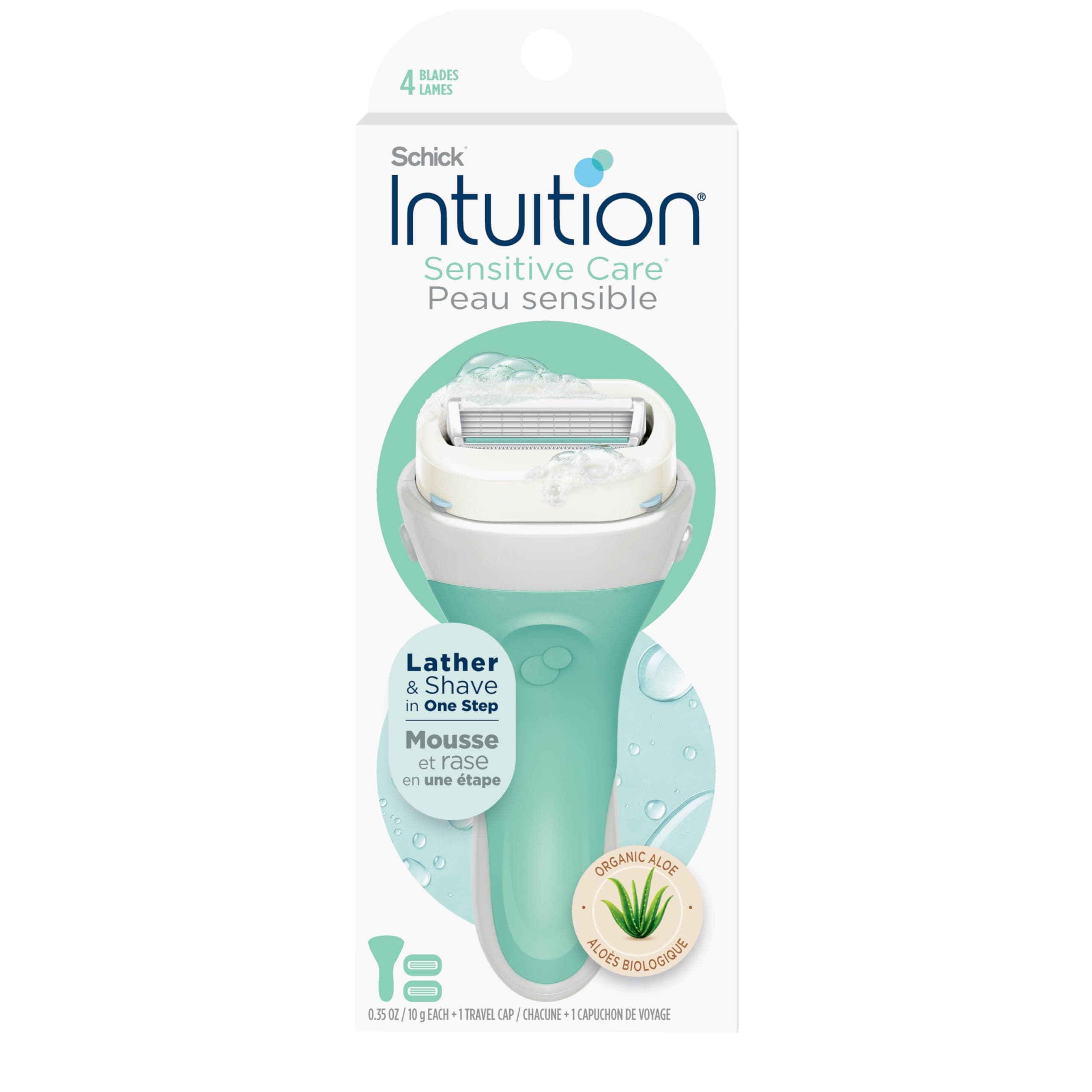 Schick Intuition Sensitive Care Razor for Women with 2 Moisturizing Razor Blade Refills with Natural Aloe