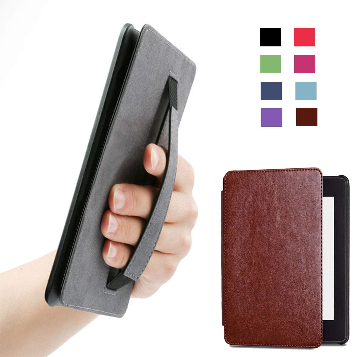 All-new Kindle Paperwhite Water-Safe Fabric Cover (10th Generation-2018),Holding Case PU Leather E-Reader Smart Cover with Auto Sleep/Wake for Amazon All-New Kindle Paperwhite 2018 Brown