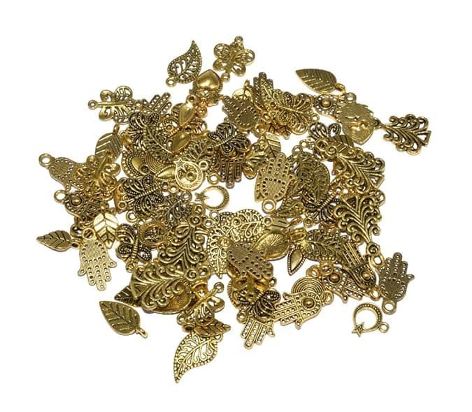 SATRANG ONLINE 180 Piece Random Mix Smooth Gold Tibetan Metal Charms Pendants for DIY Craft Jewelry Making Bracelet Necklace Pendant Earring Accessories
