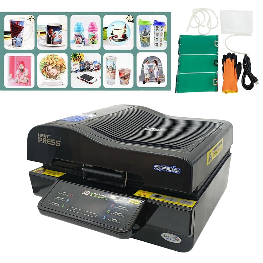 INTBUYING 3D Muti-fuction Vacuum Sublimation Heat Press Machine 2800W Three-Dimensional Heat Transfer Machine with Three Rubber Clamps for Mug Plate Phone Cover Transfering Printing