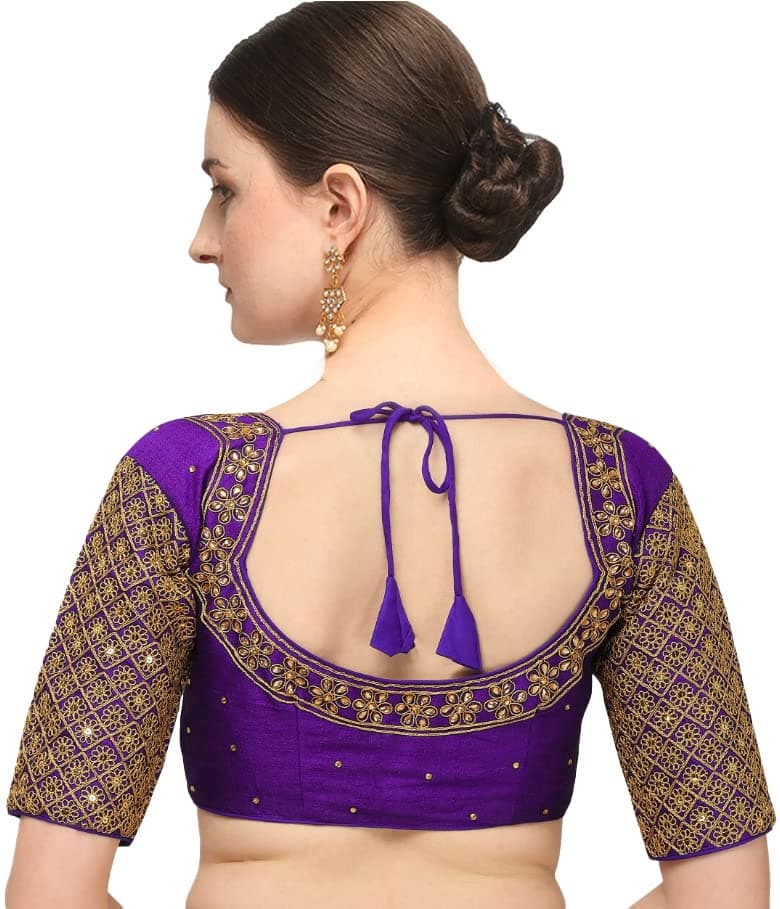 Pujia Mills Women's Embroidery Handwork Sequence Work Necklace Design Readymade Blouse