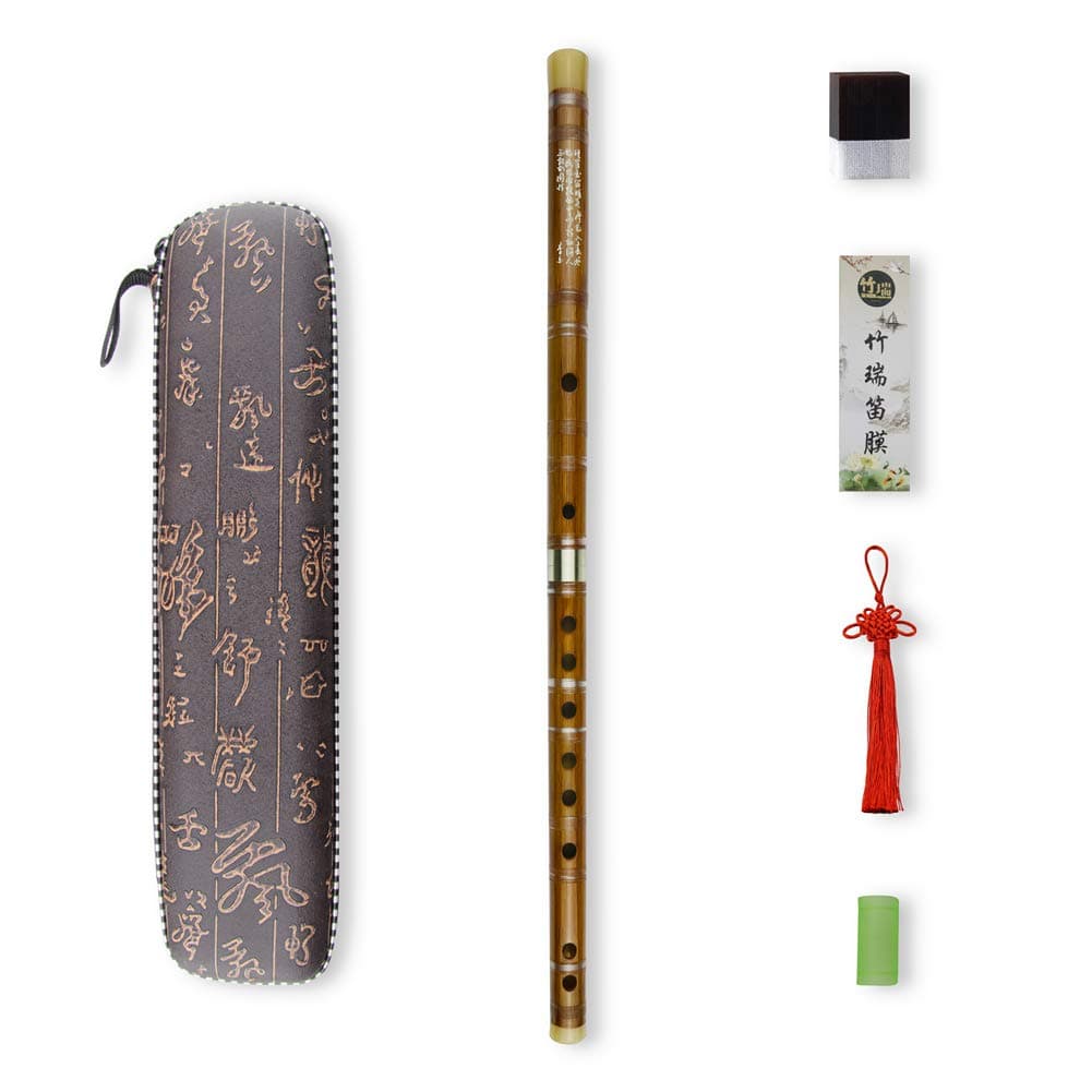 G Key Dizi Bitter Bamboo Flute for Beginners with Free Membrane & Glue & Protector Set Traditional Chinese Instrument（Key of G/Bitter Bamboo）