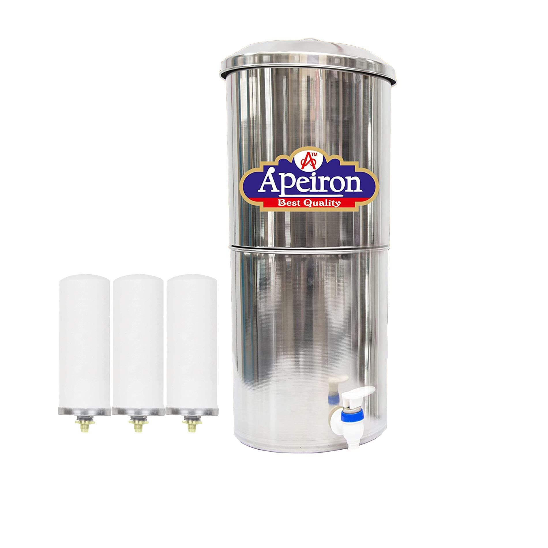 Stainless Steel Non-Electric Water filter With 3 Ceramic Candle With Brass Knob 24 Liter Capacity