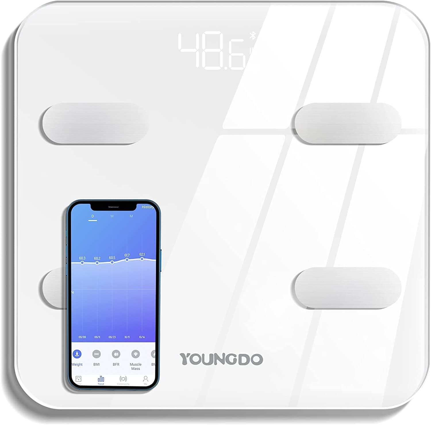 Body Fat Scale - YOUNGDO 19 Body Data Bathroom Scales Smart Weighing Scale With Wireless Precision Body Composition Monitor by Smart App(ST/LB/KG)