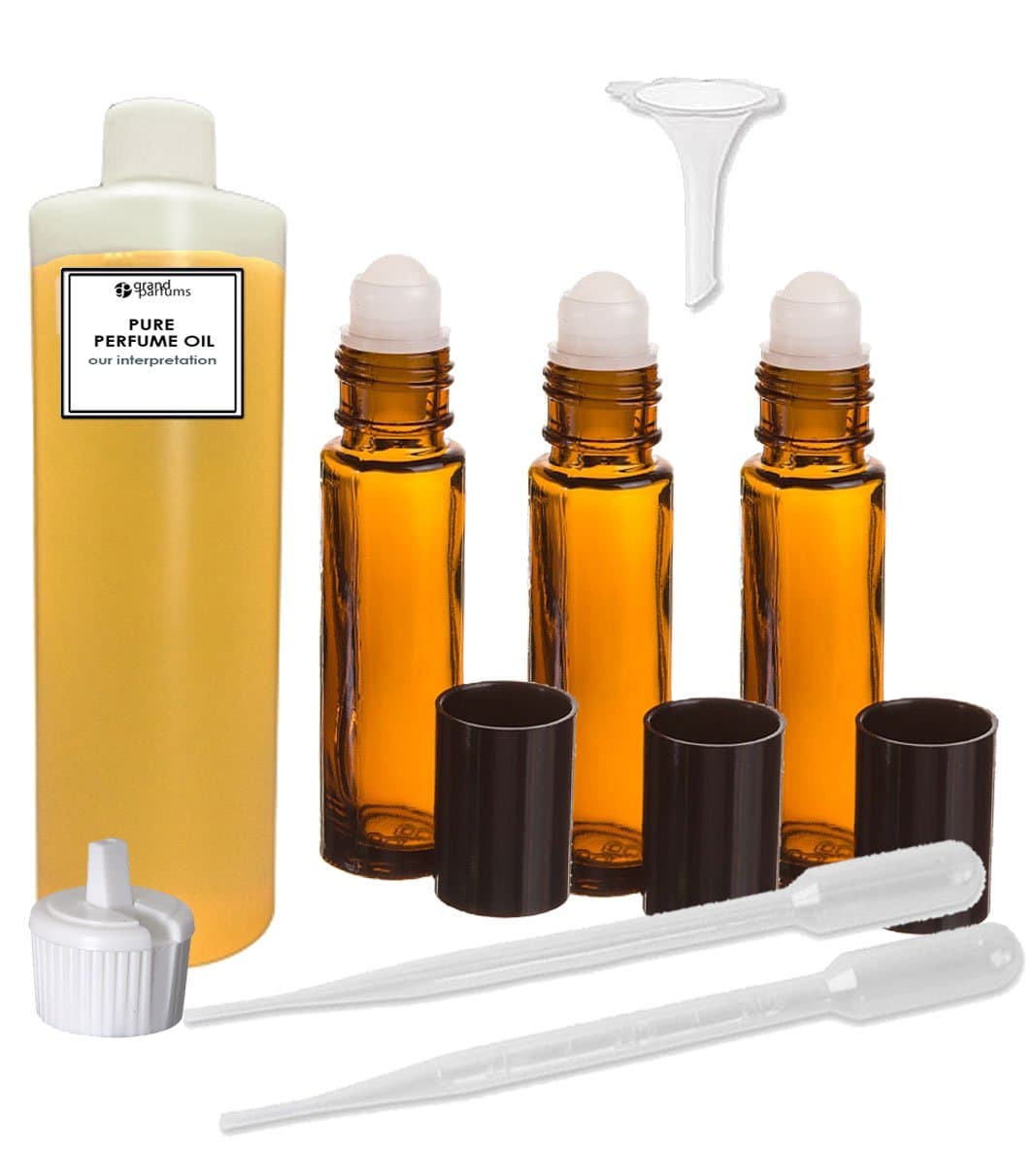 Grand Parfums Perfume Oil Set - Casmir For Women Type - Our Interpretation, with Roll On Bottles and Tools to Fill Them (1 Oz, 3 Bottles)