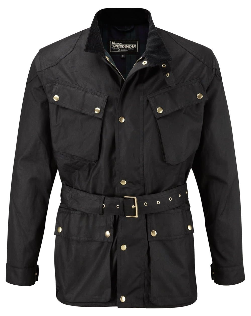 SpeedwearDeluxe Traditional Wax Cotton Motorcycle Jacket - Small Black