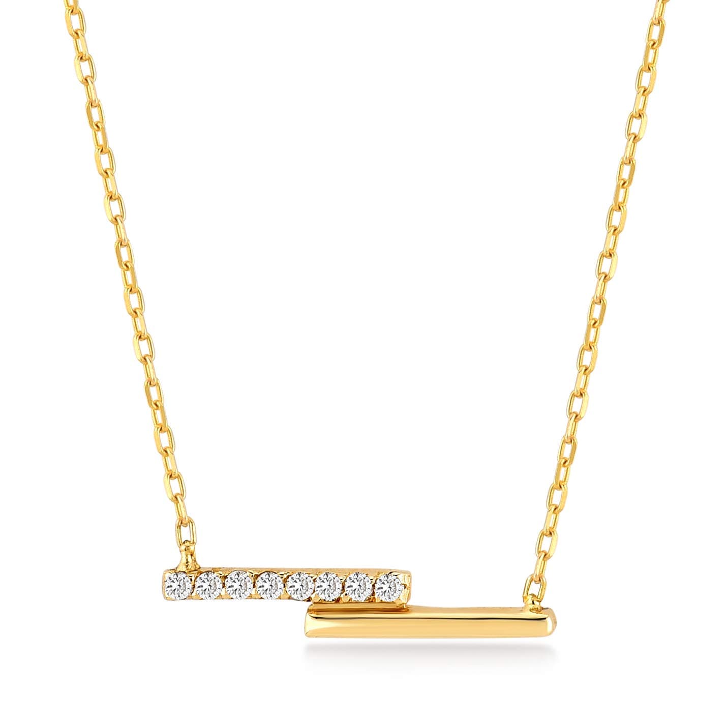 14k Real Gold 0,02 ct Diamond Horizontal Bar Pendant Necklace for Women, A Perfect Surprise Gift for Her, 18 inch