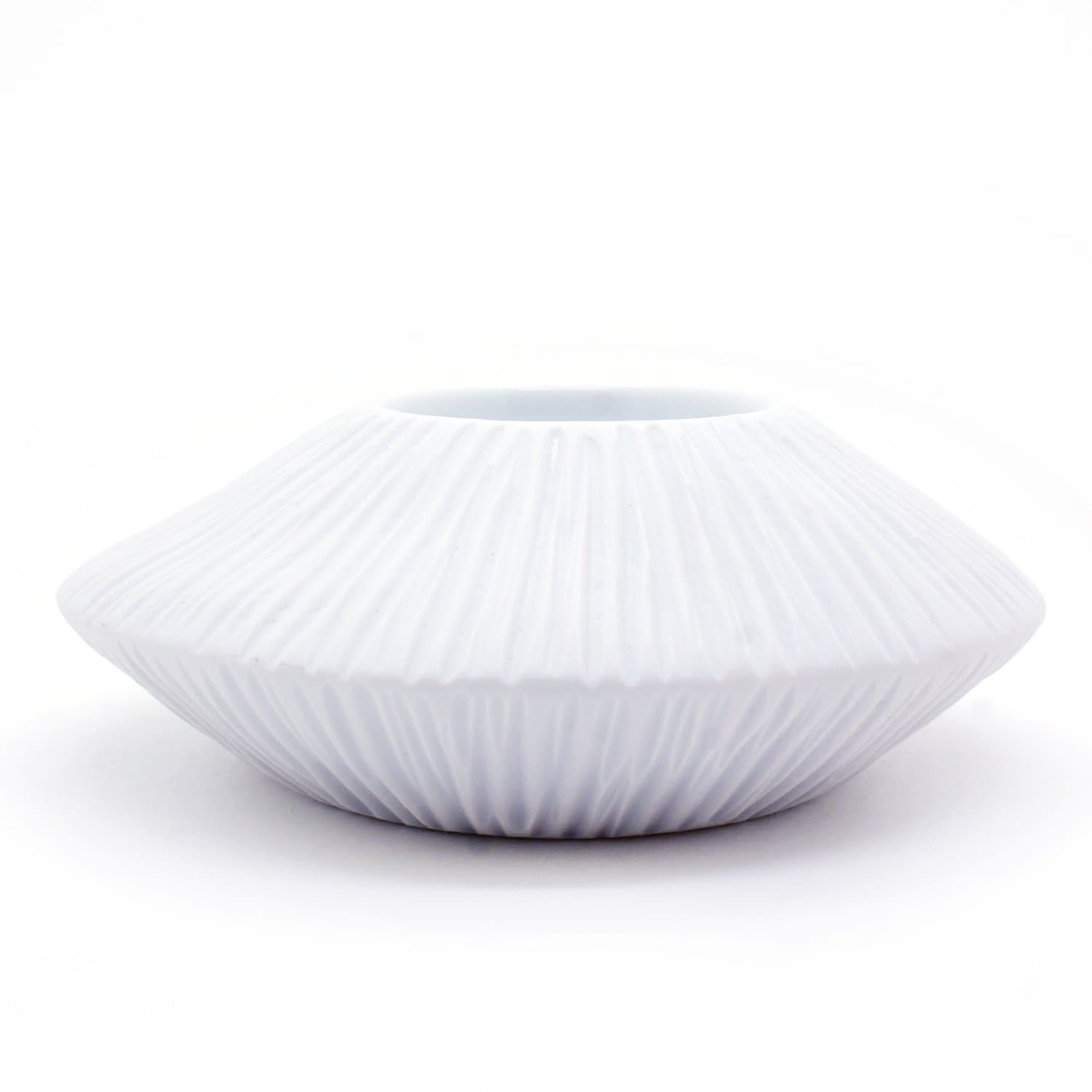 Handmade White Porcelain Ceramic"Seashell" Tealight Candleholder (White Stripes)