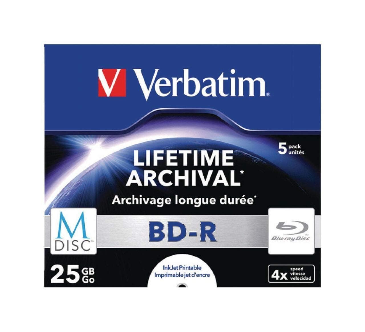 Verbatim 43823 25GB 4X M-Disc BD-R - 5 Pack Jewel Case