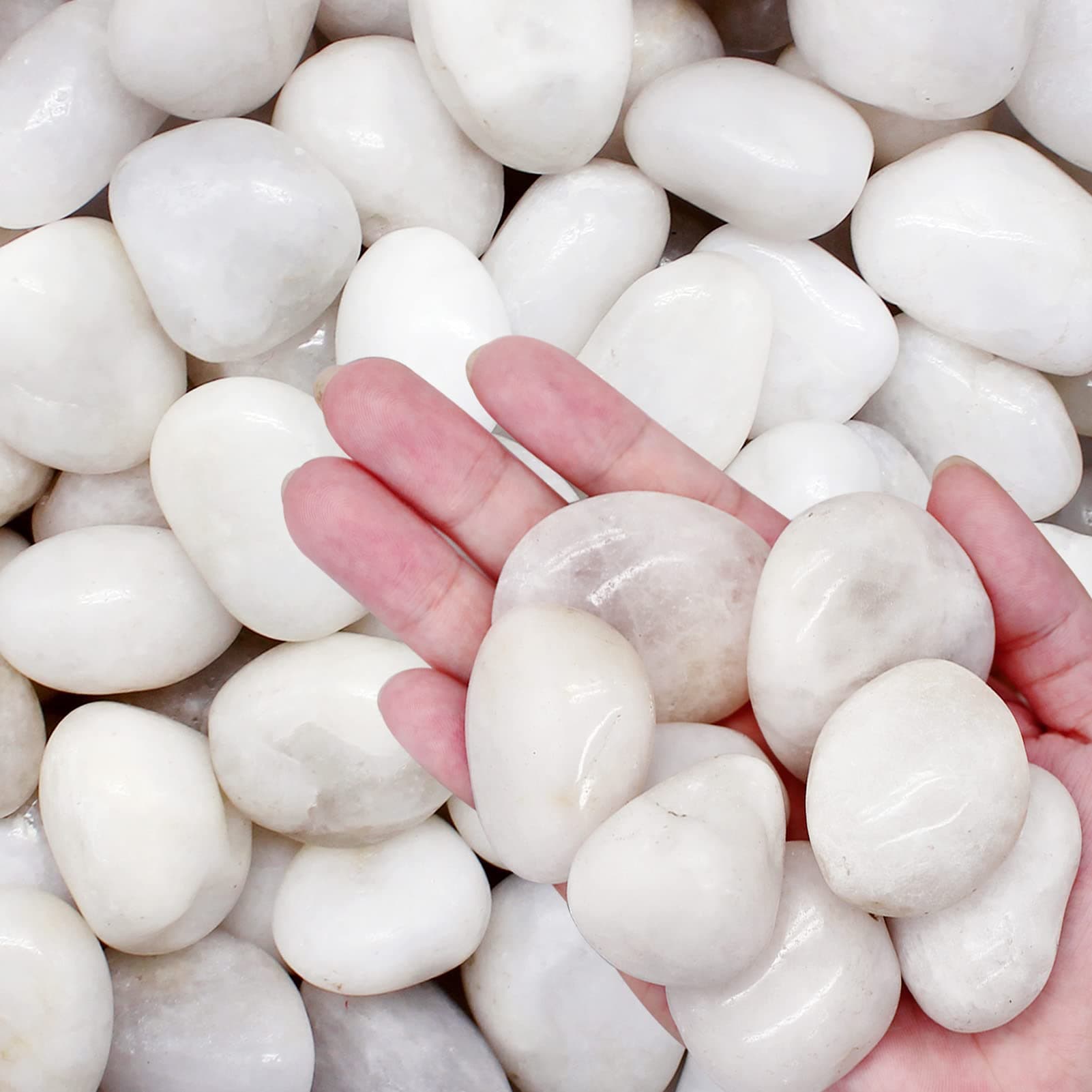 River Rock Stones Pebbles, Natural Decorative Polished Mixed White Pebbles Gravel for Garden, Plant Pots, Landscaping, Ponds, Terrariums Vase Fillers, DIY, Home Decor etc (3-5cm, 2.2lb)