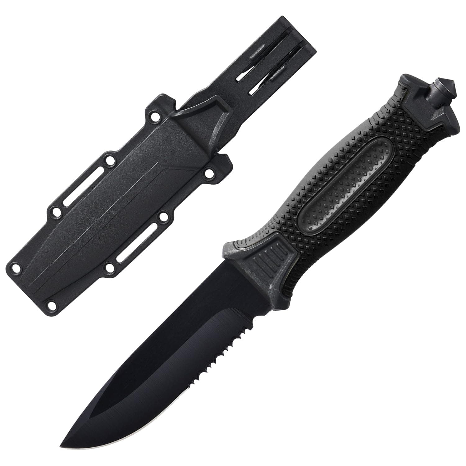10" Fixed Blade Tactical Knives with Sheath and Clip, Stainless Steel Survival Hunting Bushcraft Full Tang Non-Slip Handle Knife for Camping, Hunting, Adventure, Outdoors, EDC, Black