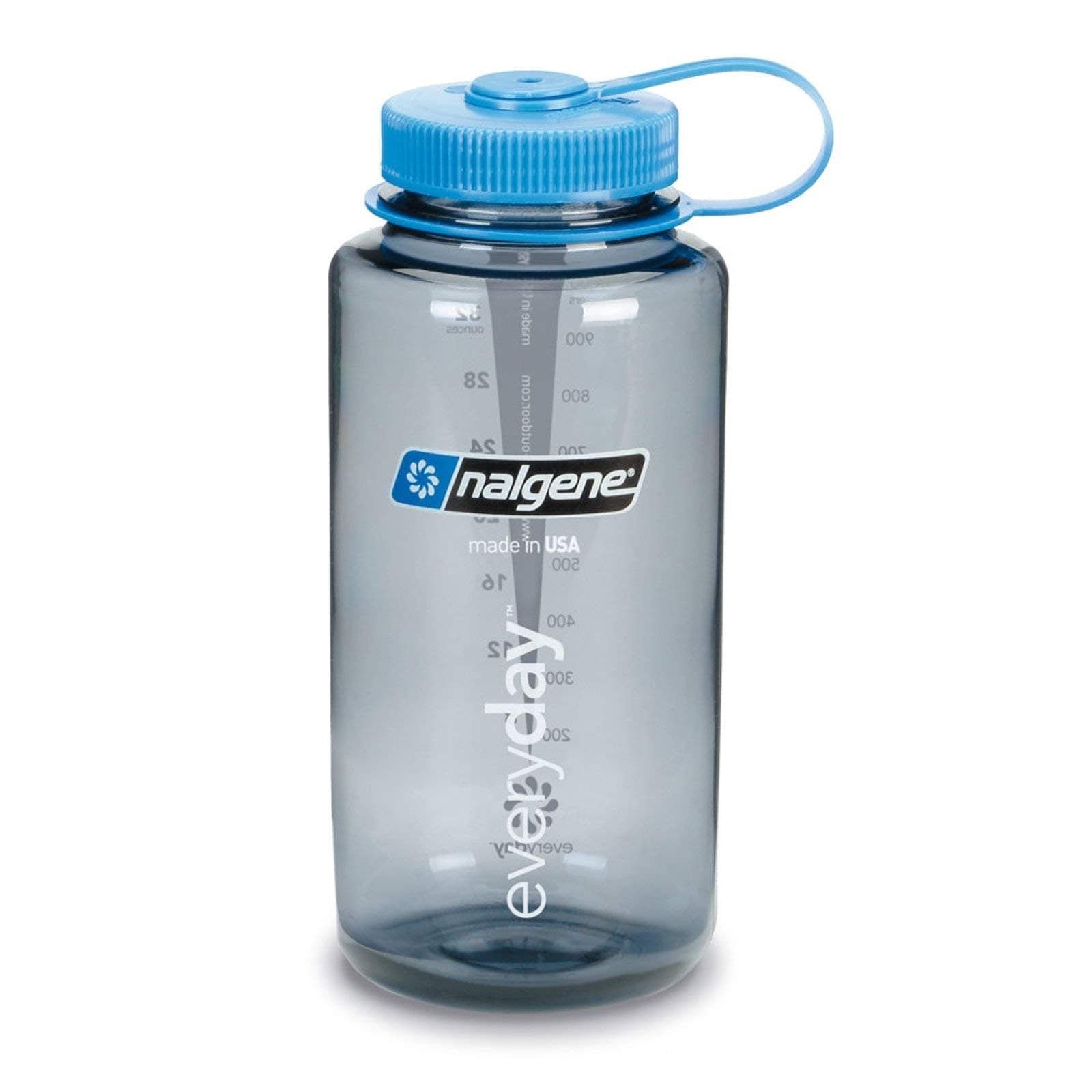 Nalgene Tritan Wide Mouth BPA-Free Water Bottle, Gray W/Blue Lid, 32 oz