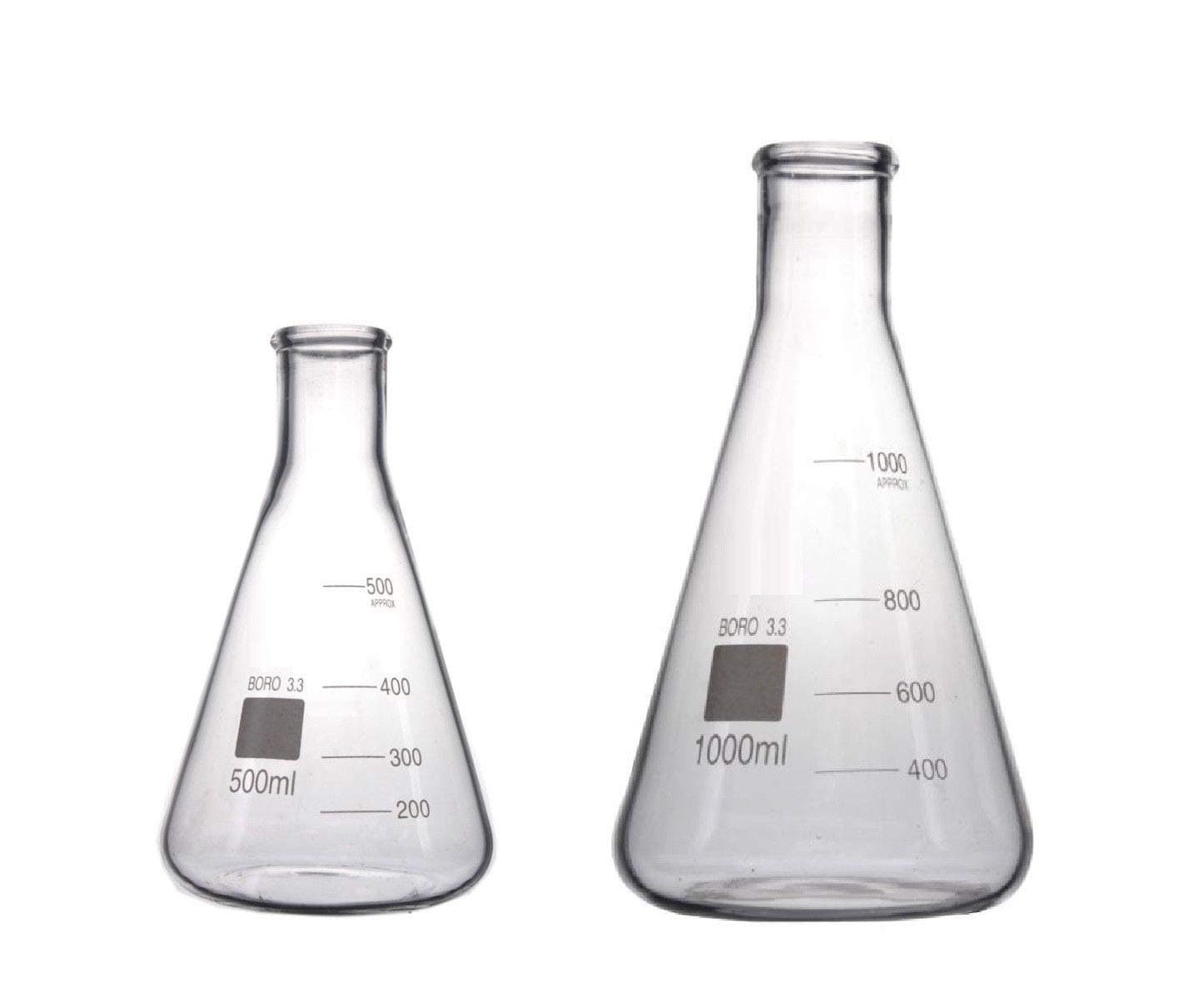 Borosilicate 3.3 Glass Graduated Conical Erlenmeyer Flask for Laboratory (500ml+1000ml)