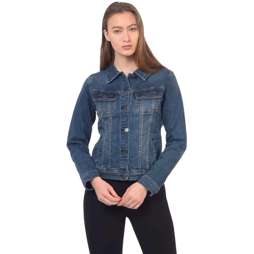 Lola Jeans Women's Gabriella Classic Stretch Denim Jacket (Classic Blue, M)