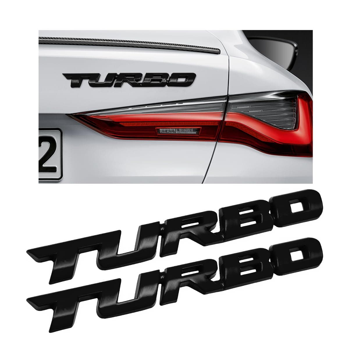 2PCS Turbo Car Emblem Decal, 3D Metal Fender Logo Badge Sticker, Zinc Alloy Auto Front Hood Side Body Emblem Sticker, Universal Exterior Decor Car Accessories for SUV Truck (Black)