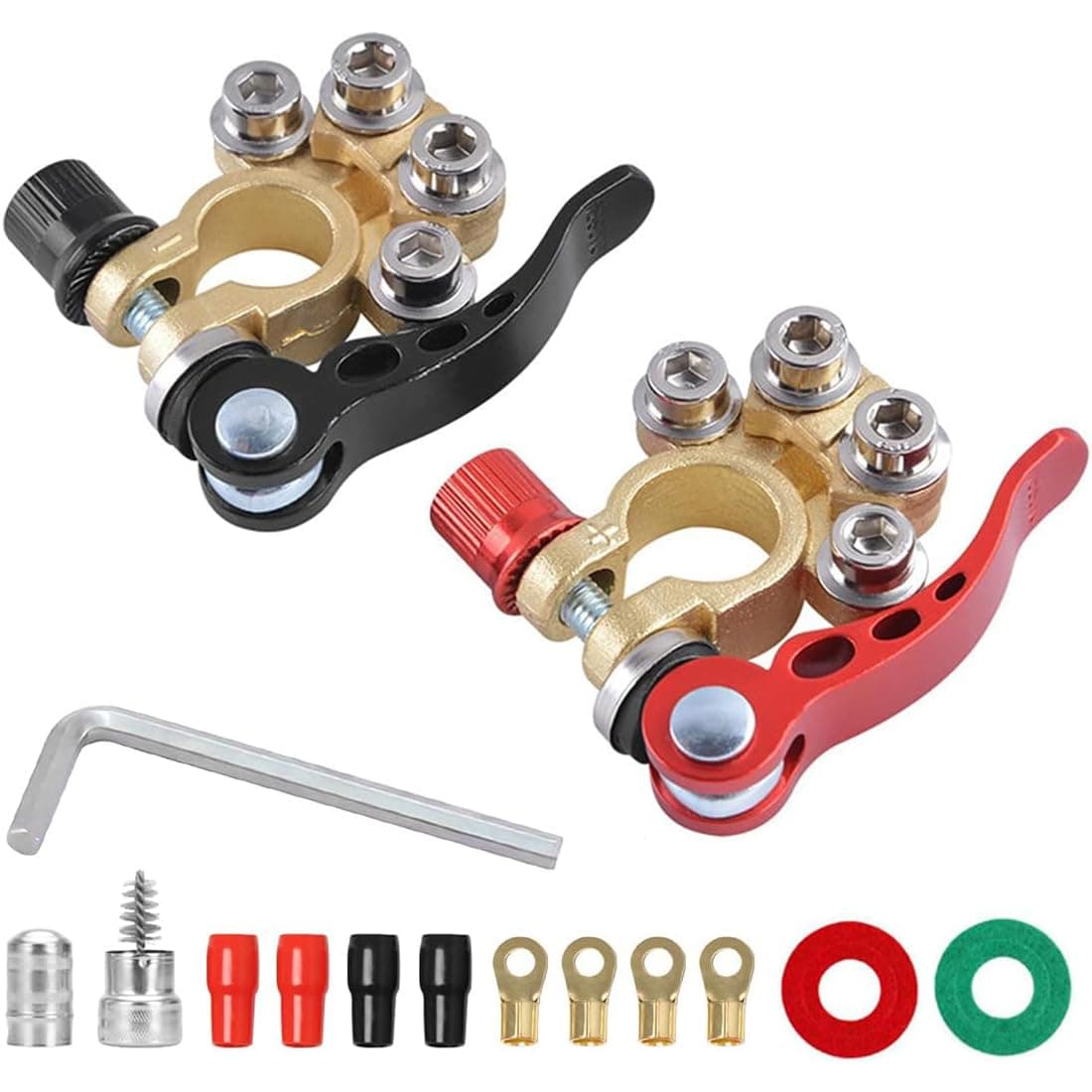 X spring Battery Terminal Connectors, 2 Pcs 4 Way Car Terminal Clamp Connectors Quick Release Disconnect, Car Battery Terminal for SAE/JIS Type A Posts, Compatible With Cars, Vans, Trucks and More