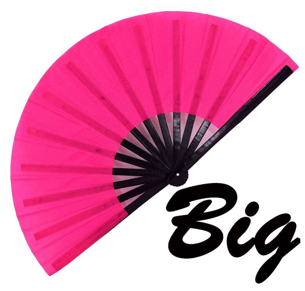 STHUAHE Large Rave Folding Fans Handheld Fans Bamboo Fans for Women Men, Chinese Japanese Big Han fans Hand Fans for Festival, Dance, Gift, Performance, Decorations (Rose Red)