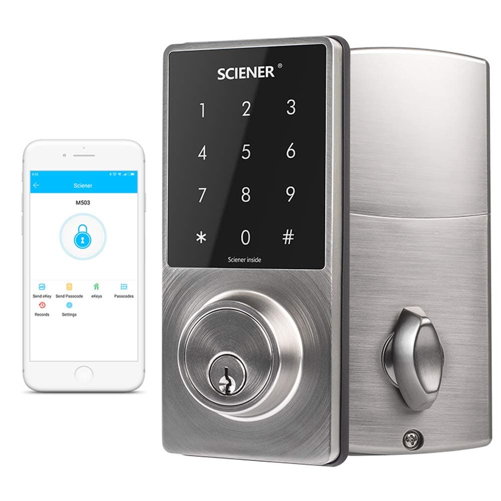 Sciener Digital Smart Lock, Bluetooth Enabled APP Touchscreen Keyless Entry Door Lock, Easy to Install,Silver