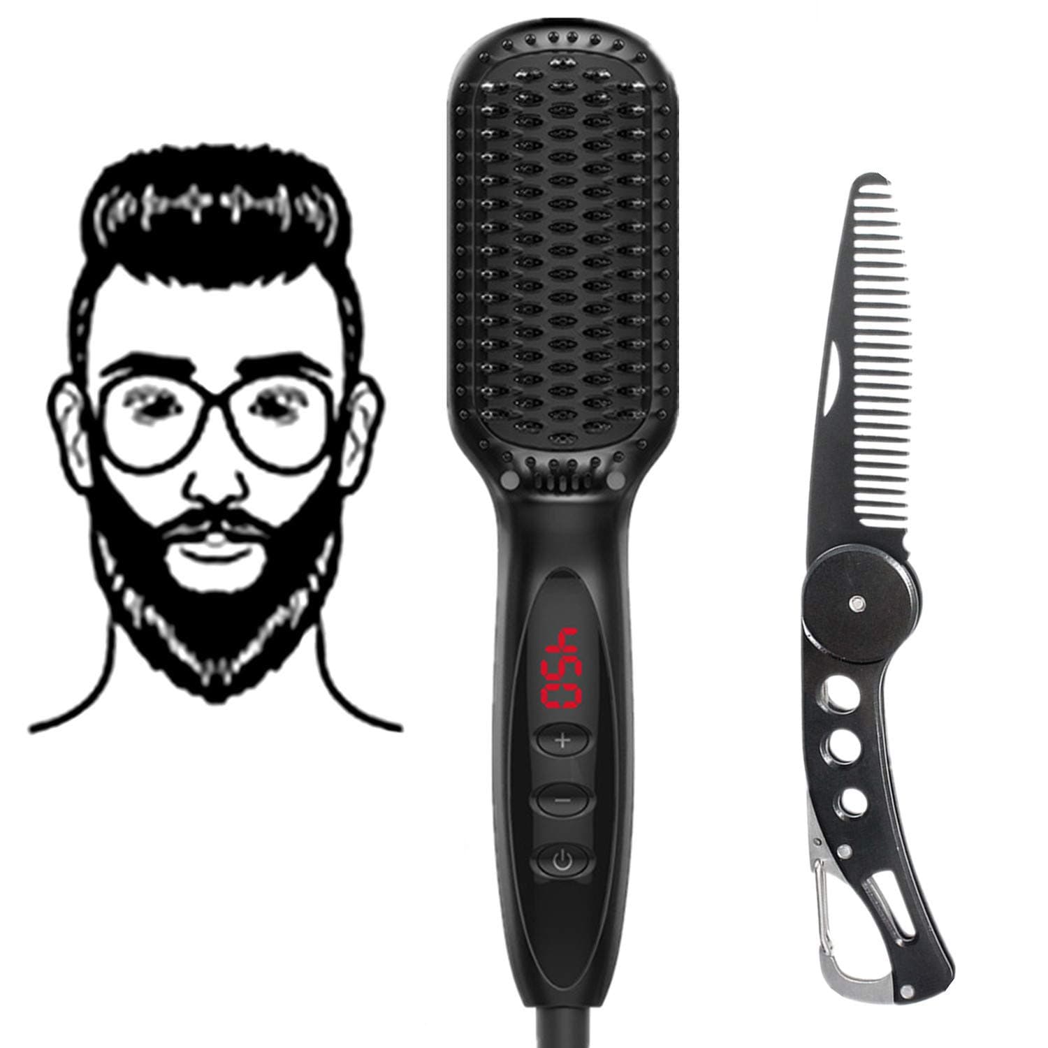 FEISIKE Beard Straightener for Men Beard Straightening Heat Brush Comb Ionic,Electric Multifunctional Professional Hair Style Men Beard,For Home & Travel(100V-240V)