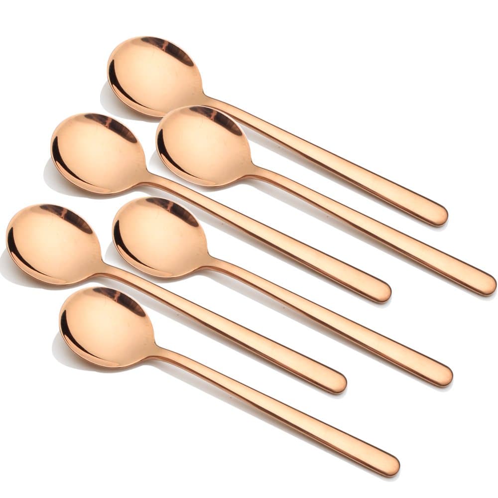 Enwinner 4 Pieces Spoon Set, 17.5 cm Gold Mixing Stirring Metal Reusable Stainless Round Dessert Dinner Table Spoons (Rose Gold)