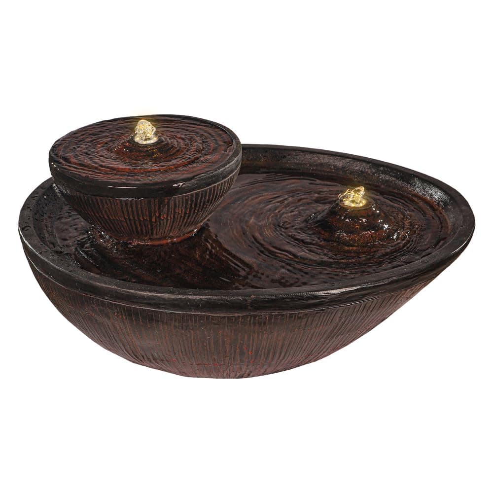 YAHOME Double-Tiered Zen Tabletop Fountain, Polyresin & Fiberglass Waterfall Fountain, Electric Water Fountain with LED Light, Freestanding Fountains for Indoor/Outdoor Relaxation, Event & Home Decor