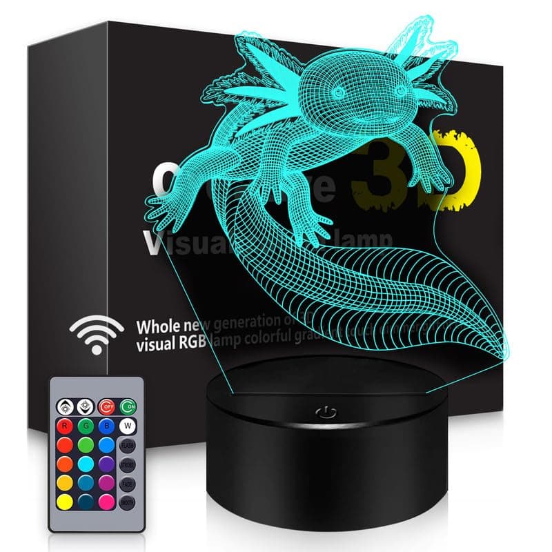 BASSI Axolotl Gifts 3D Axolotl Night Light 3D Illusion Lamp - 16 Colors Changing with Remote Kids Bedroom Decor - Birthday Christmas Gifts for Boys Girls