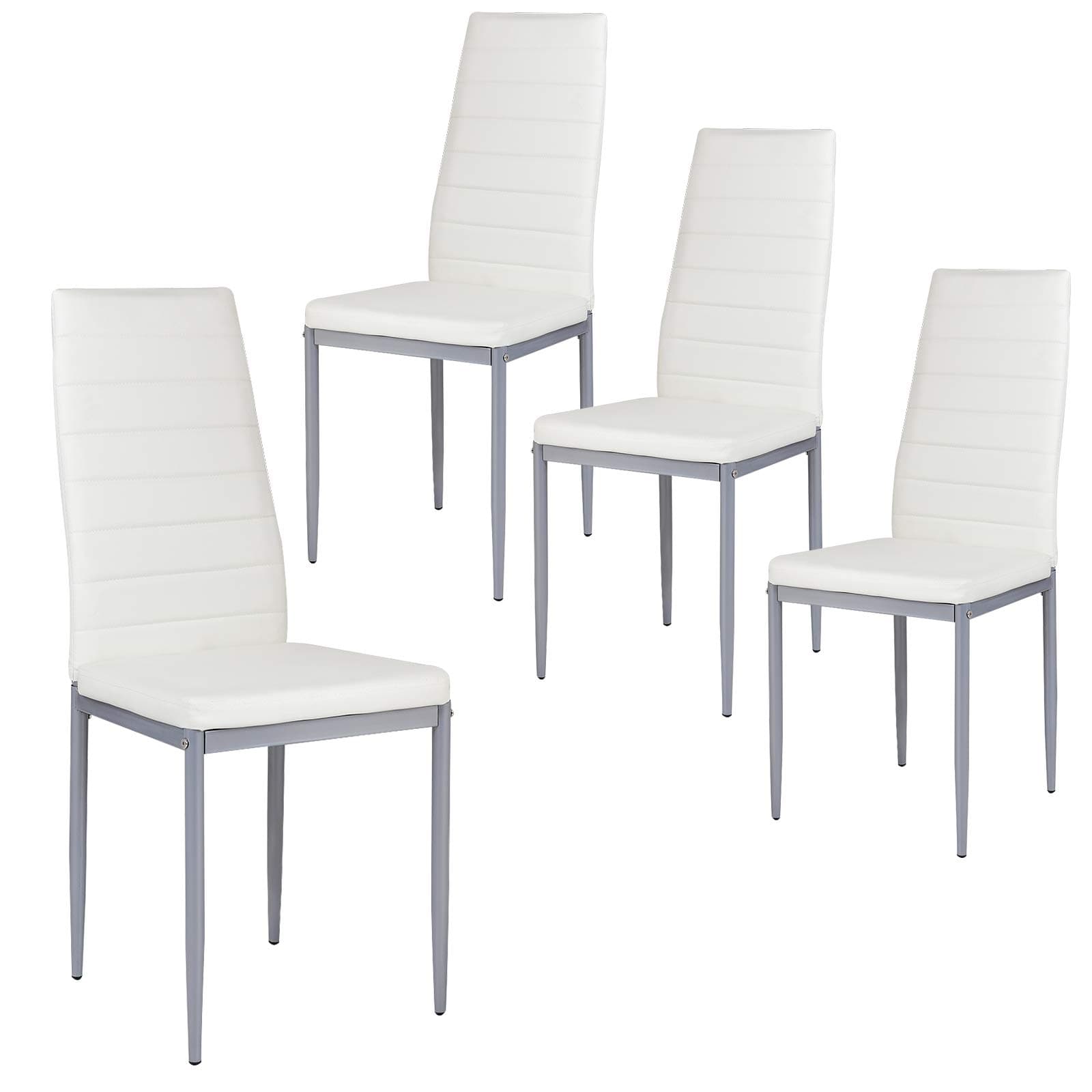 Giantex Set of 4 PU Leather Dining Side Chairs with Padded Seat Foot Cap Protection Stable Frame Heavy Duty High Back Design Dining Chairs for Kitchen Dining Room Home Furniture, White