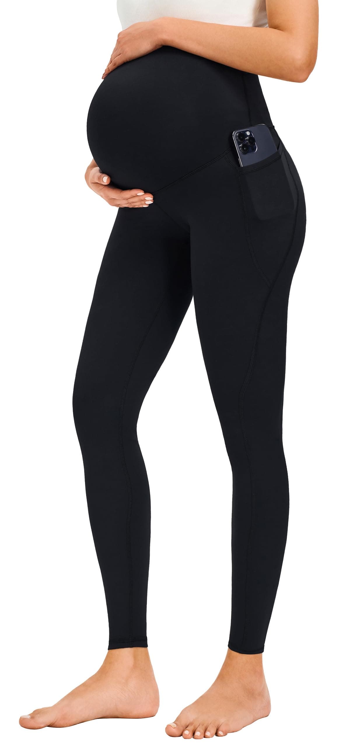 Maternity Leggings Over The Belly with Pockets Non-See-Through Workout Pregnancy Leggings