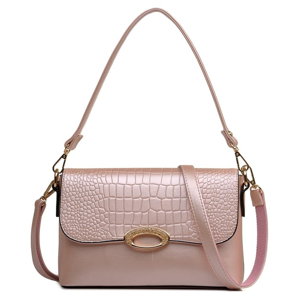 Pure Color Elegent Crocodile Envelope Clutch Luxury Handle Crossbody Lady Shoulder Handbag Bags-Pink
