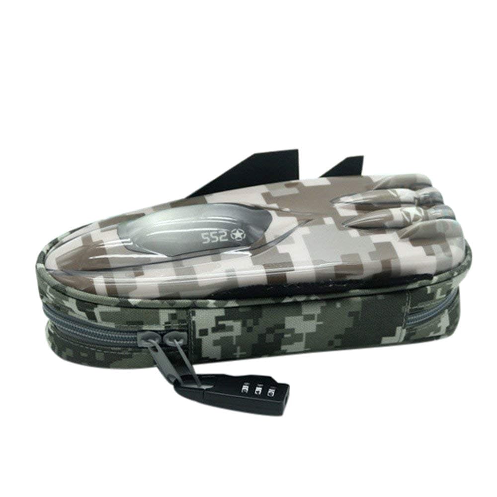 Multifunctional Fighter Modeling Pencil Bag Zipper Camouflage Canvas Pencil Case with Lock for Boy School Supplies Airplane Pen Box Student Stationery Gift