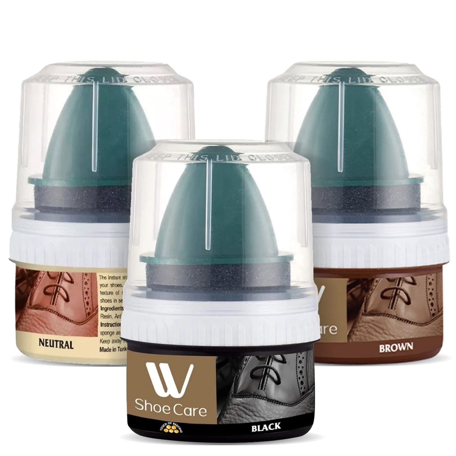 WBM W Shoe Care Shoe Cream with Sponge Applicator, Protects Leather from Scuffs and Scratches, Best for All Kind of Leather Surfaces, Professional Shine with Black, Brown & Neutral