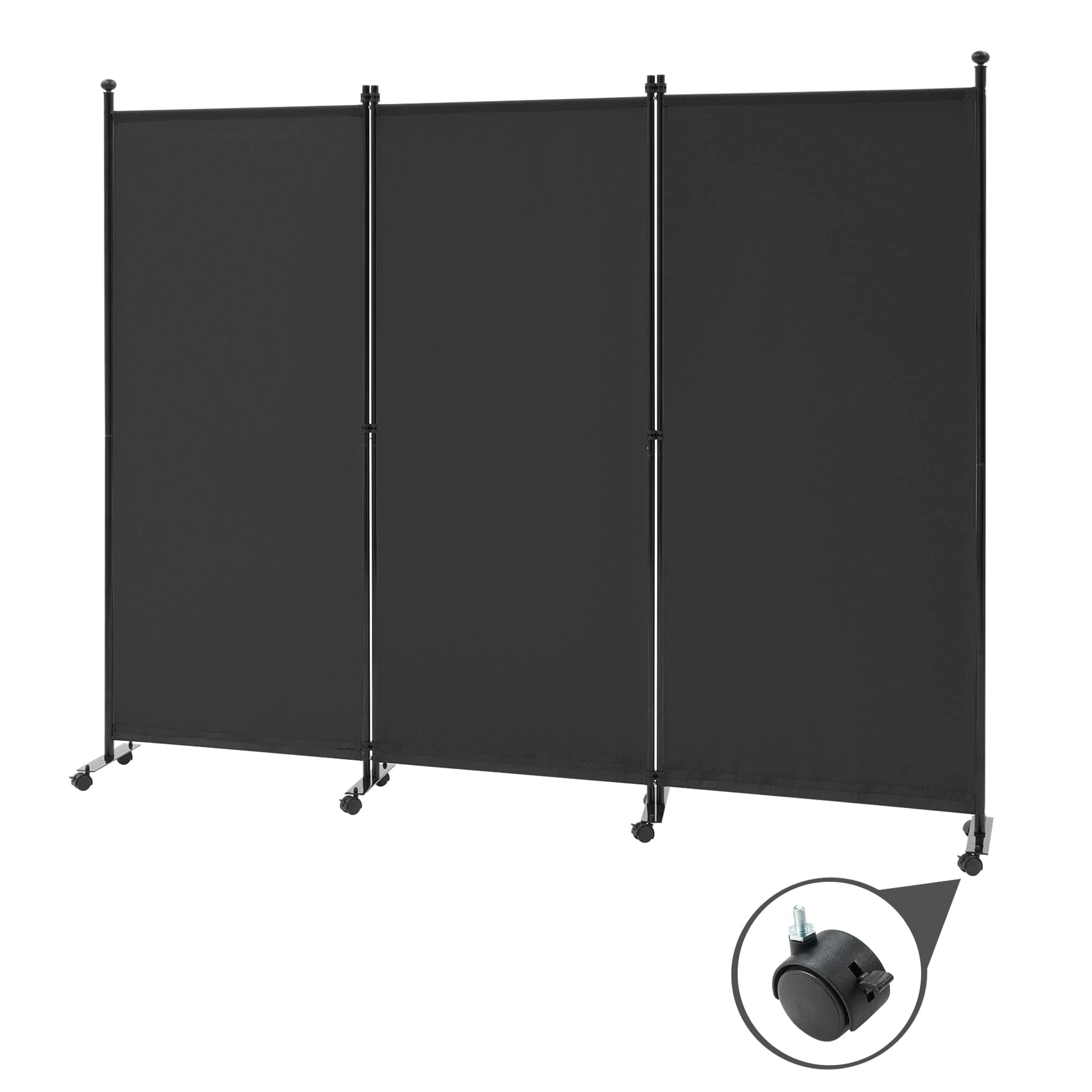 Spurgehom 3 Panel Rolling Room Divider, Folding Partition Privacy Screen, Freestanding Fabric Room Panel, Portable Folding Wall Divider for Office, Room, Restaurant, Hospital (Black)