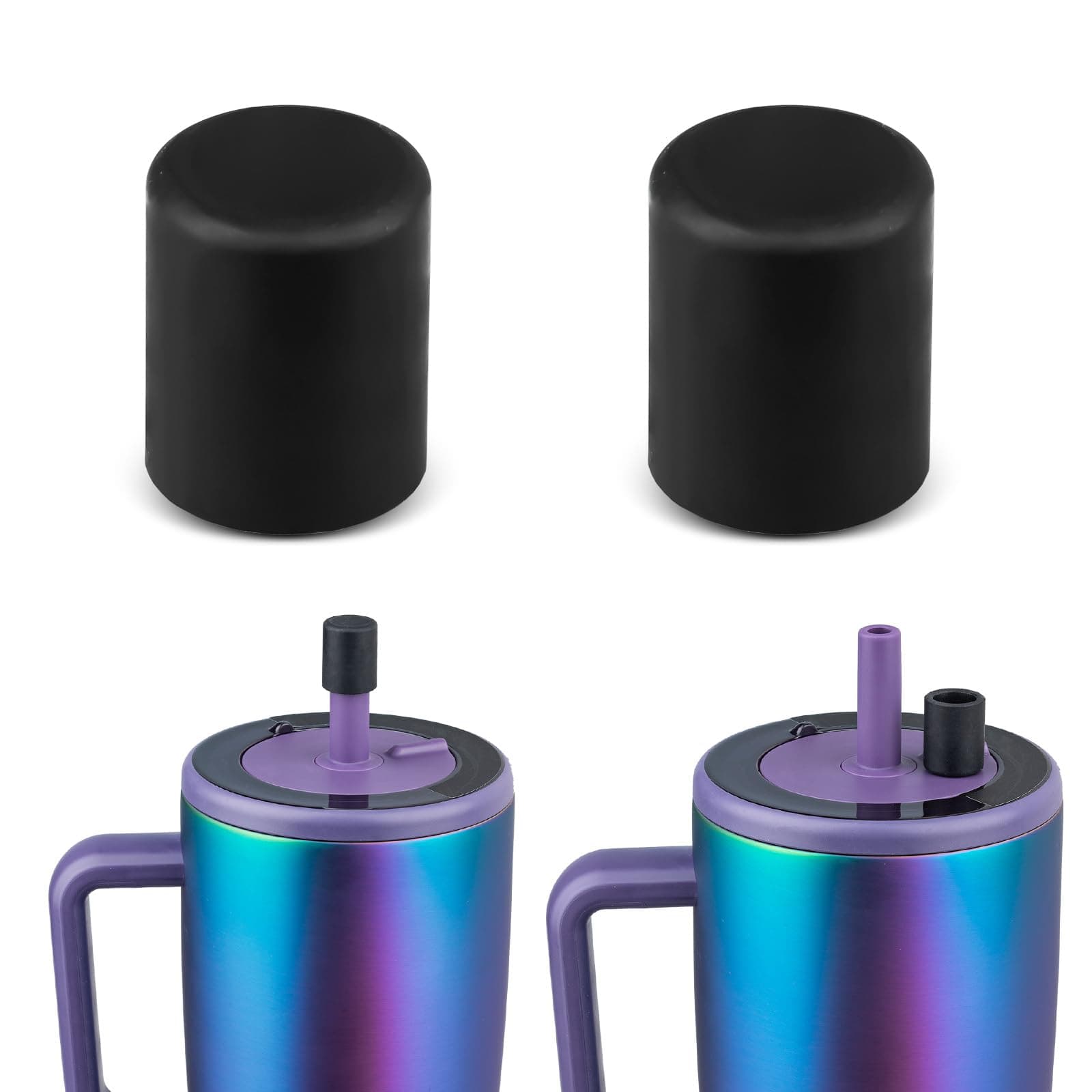 2 Pack Magnetic Straw Caps Compatible with BrüMate All Era and Resa Tumblers, Silicone Straw Caps Toppers Compatible with Brumate Accessories, Straw Covers Protectors BPA Free (Black)