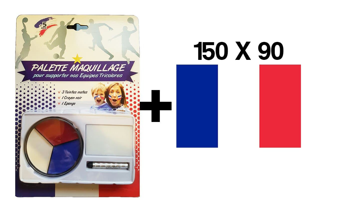 Fan pack - large French flag - 150 x 90 cm + a make-up kit - blue stick