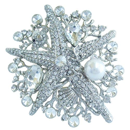 Sindary 3.15" Starfish Brooch Pin Austrian Crystal Pendant BZ6412