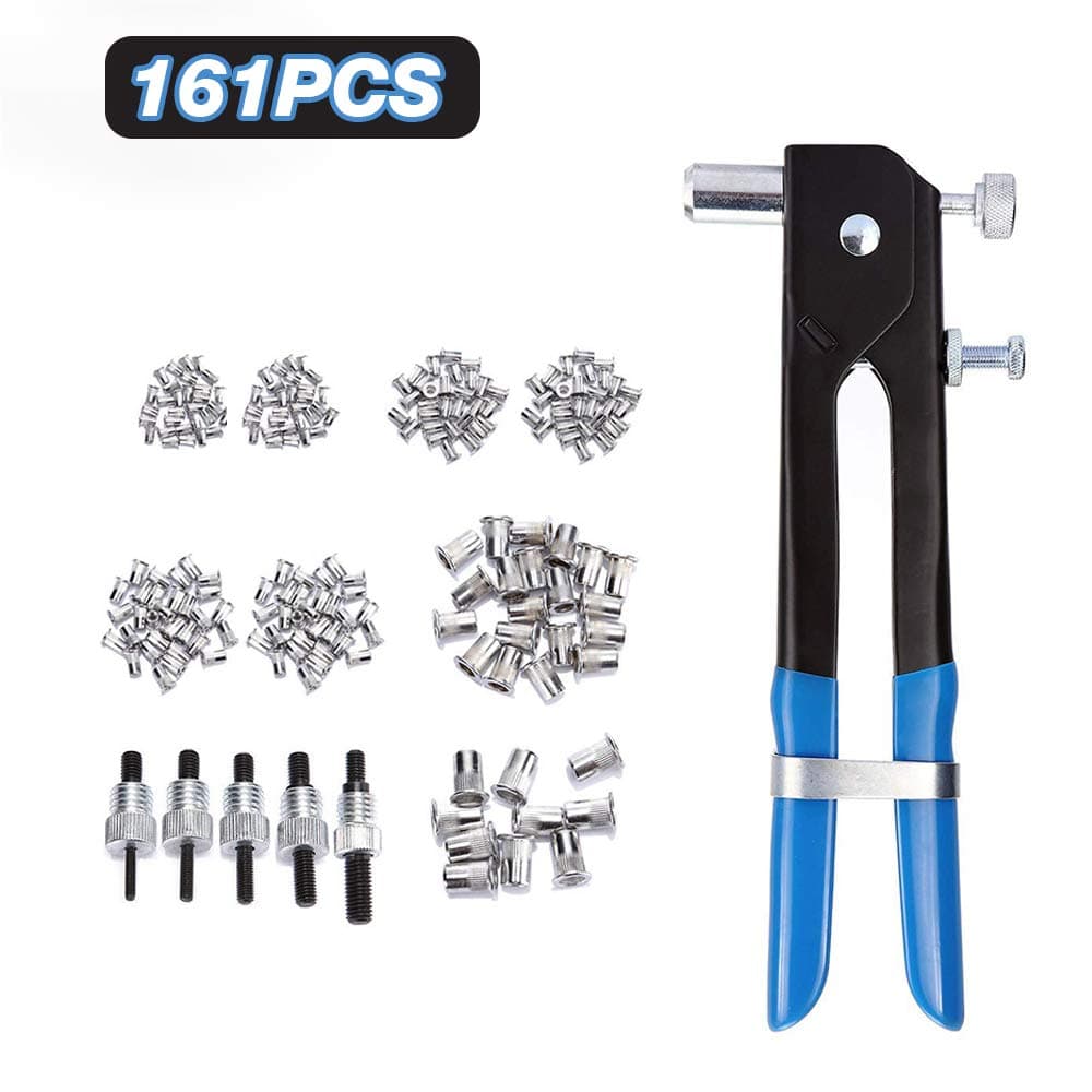 HANXIN Rivet Gun, 161 Pcs Rivet Nut, Hand Riveter, Heavy Duty Rivet Gun Riveter Kit, Wrench Threaded Insert Rivnut Included M3 M4 M5 M6 M8, Durable and Robust Steel and Aluminum Rivets Tool Set