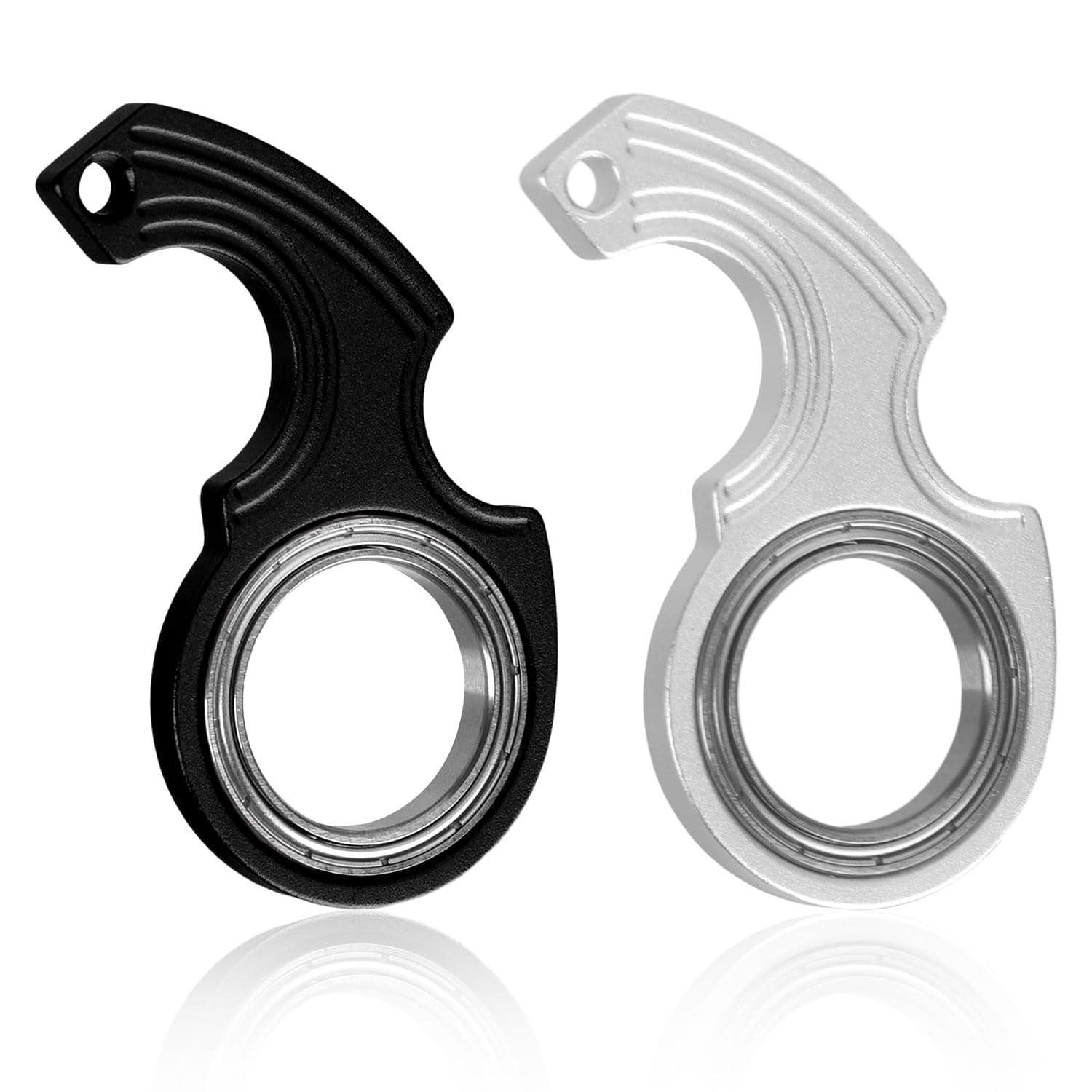 2pcs Key Chain Spinner Toys 0.67" Inner Diameter with 2pcs Key Rings, Finger Fidget Keychain Key Ring Spinner Toy Gifts for Kids Adults Finger Exercising Anxiety Relief (Black, Silver)