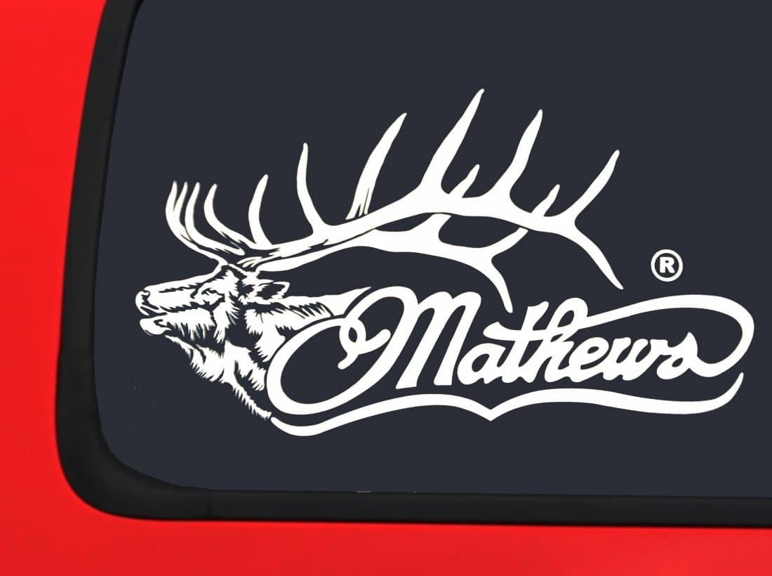 Mathews Logo with Elk - White Archery Hunting window decal sticker