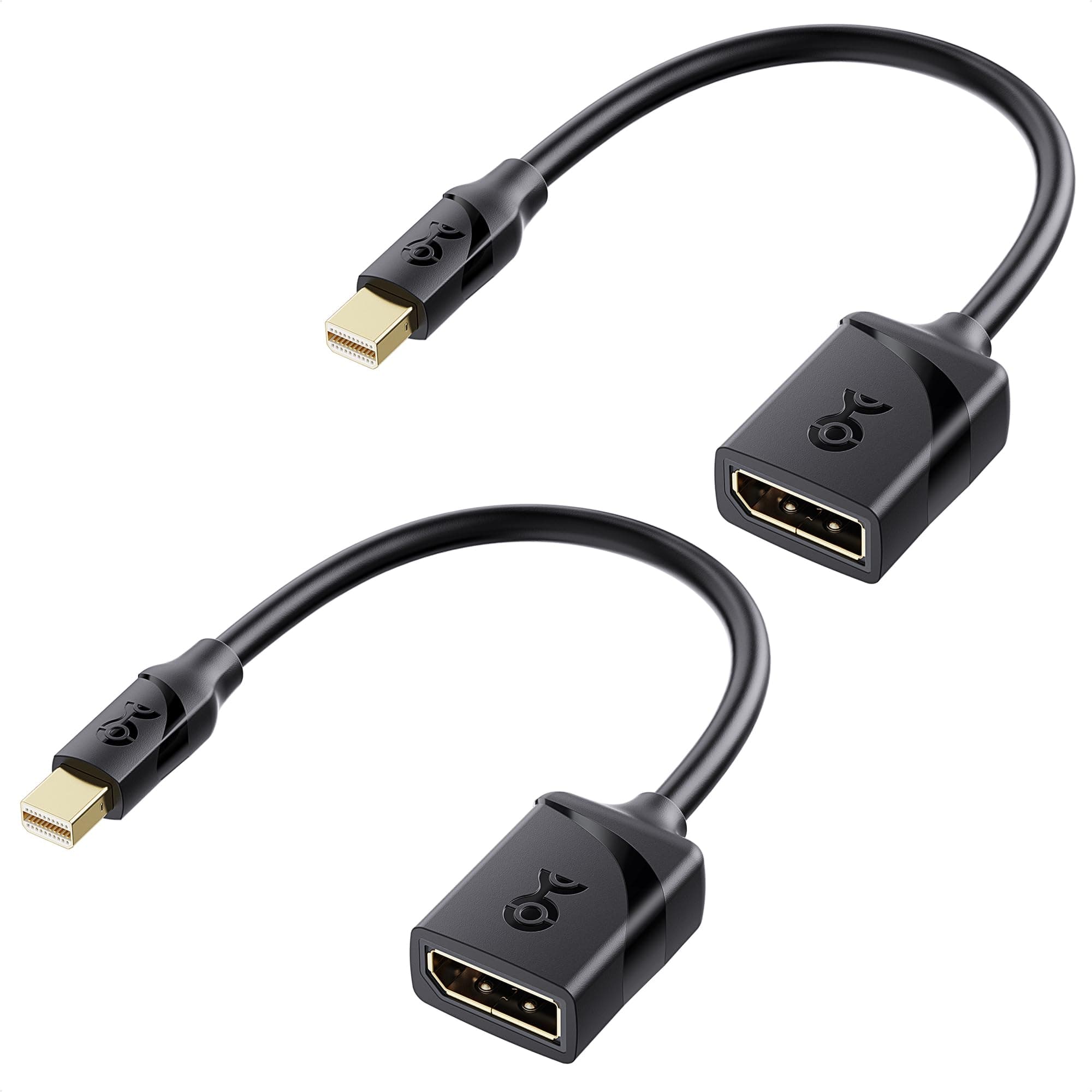 2-Pack 32.4Gbps 8K Mini DisplayPort to DisplayPort 1.4 Adapter (Mini DP to DP 1.4) in Black - 8K@60Hz, 4K@240Hz Resolution Ready - Thunderbolt and Thunderbolt 2 Port Compatible