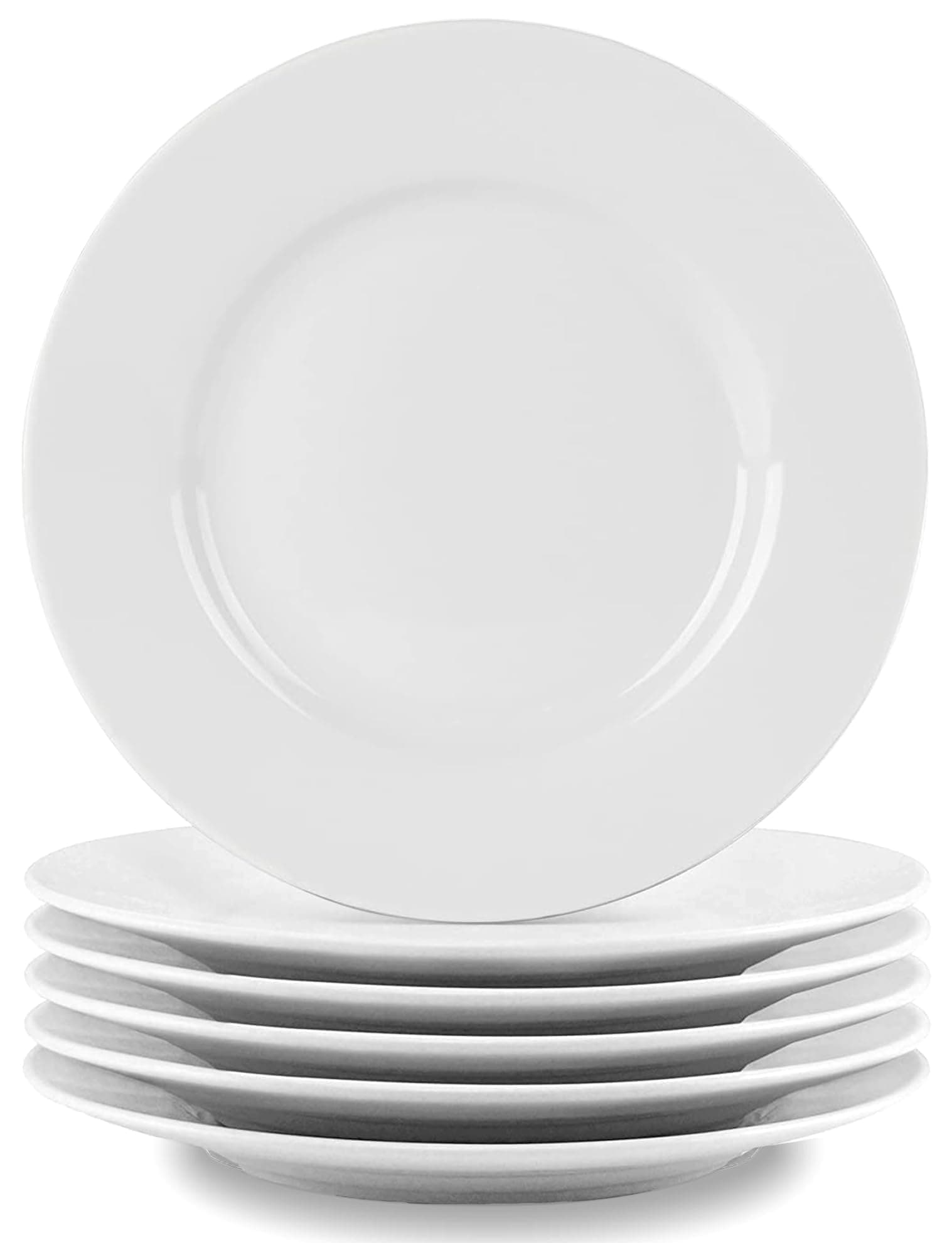 8 Inch Porcelain White Salad Plates Set, Porcelain Dessert/Salad Plate，Classic Round with Wide Rim, Lead-Free,Dishwasher, Microwave, Freezer, Oven Safe, for Everyday Use-Set of 6