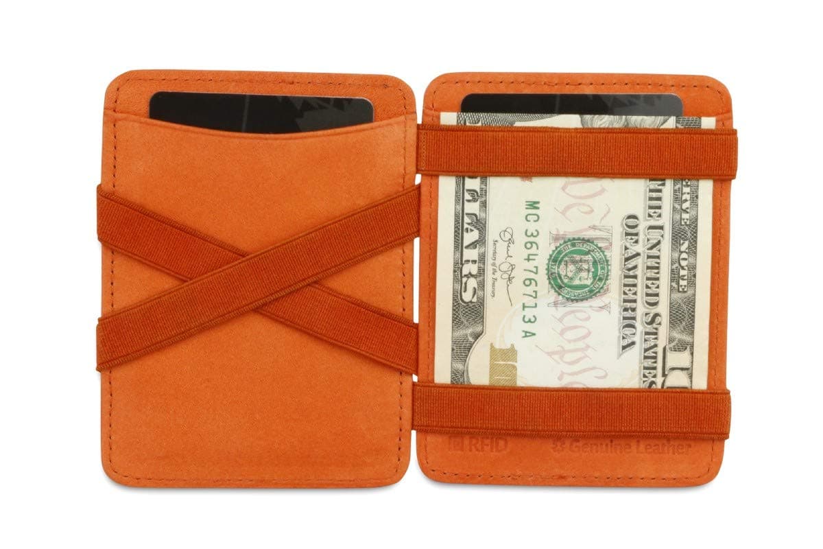 HUNTERSONMagic Wallet, Credit Card Holder RFID Blocking, Mens Wallet Leather for 8 Cards, Orange