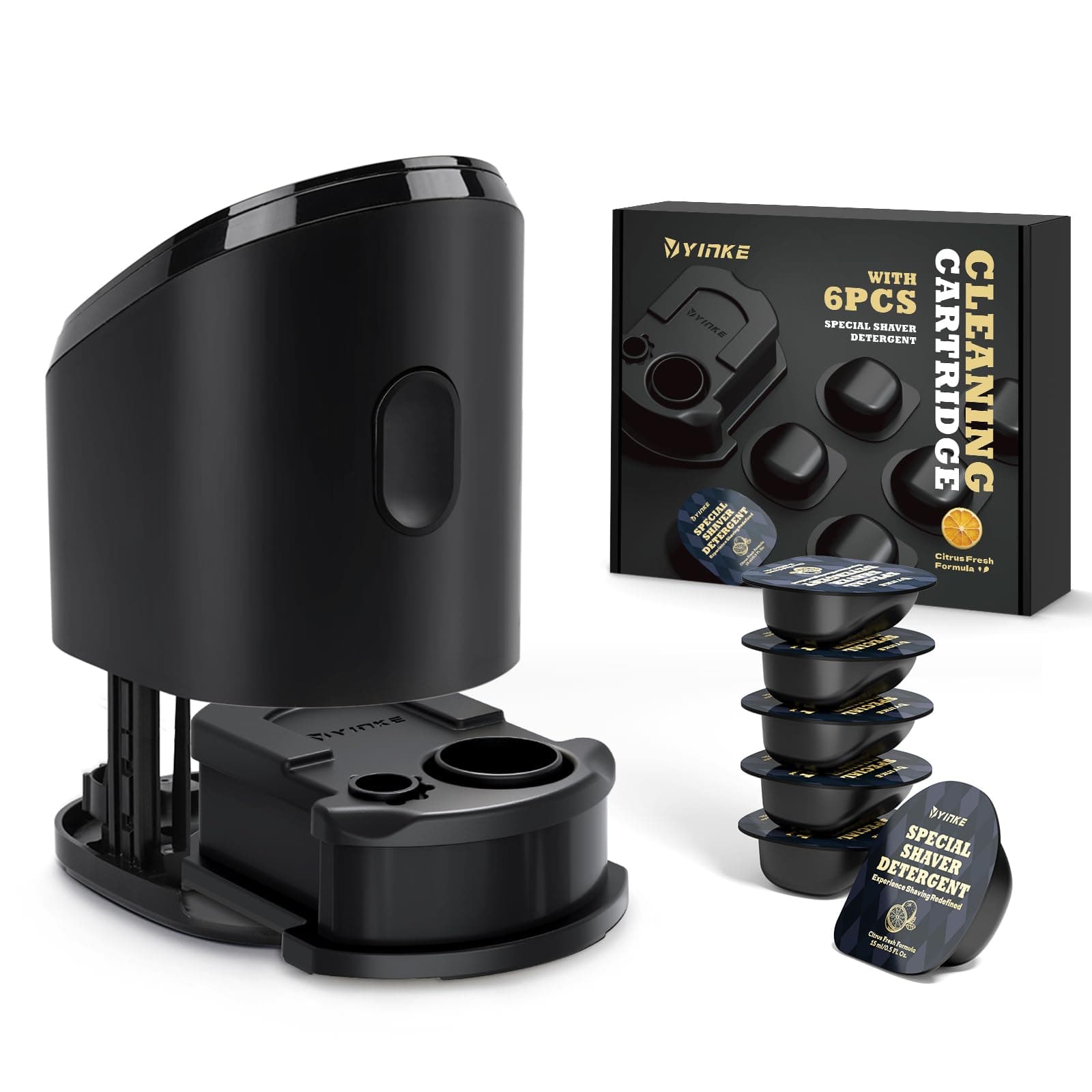 Yinke Reuse Cleaning Cartridge with 6 Cleaner Concentrate Fluid Refills for Braun Clean and Renew Refill Cartridges CCR, Replacement Shaver Cleaning Fluid for Clean&Charge Cleaning Station (6+1 Pack)