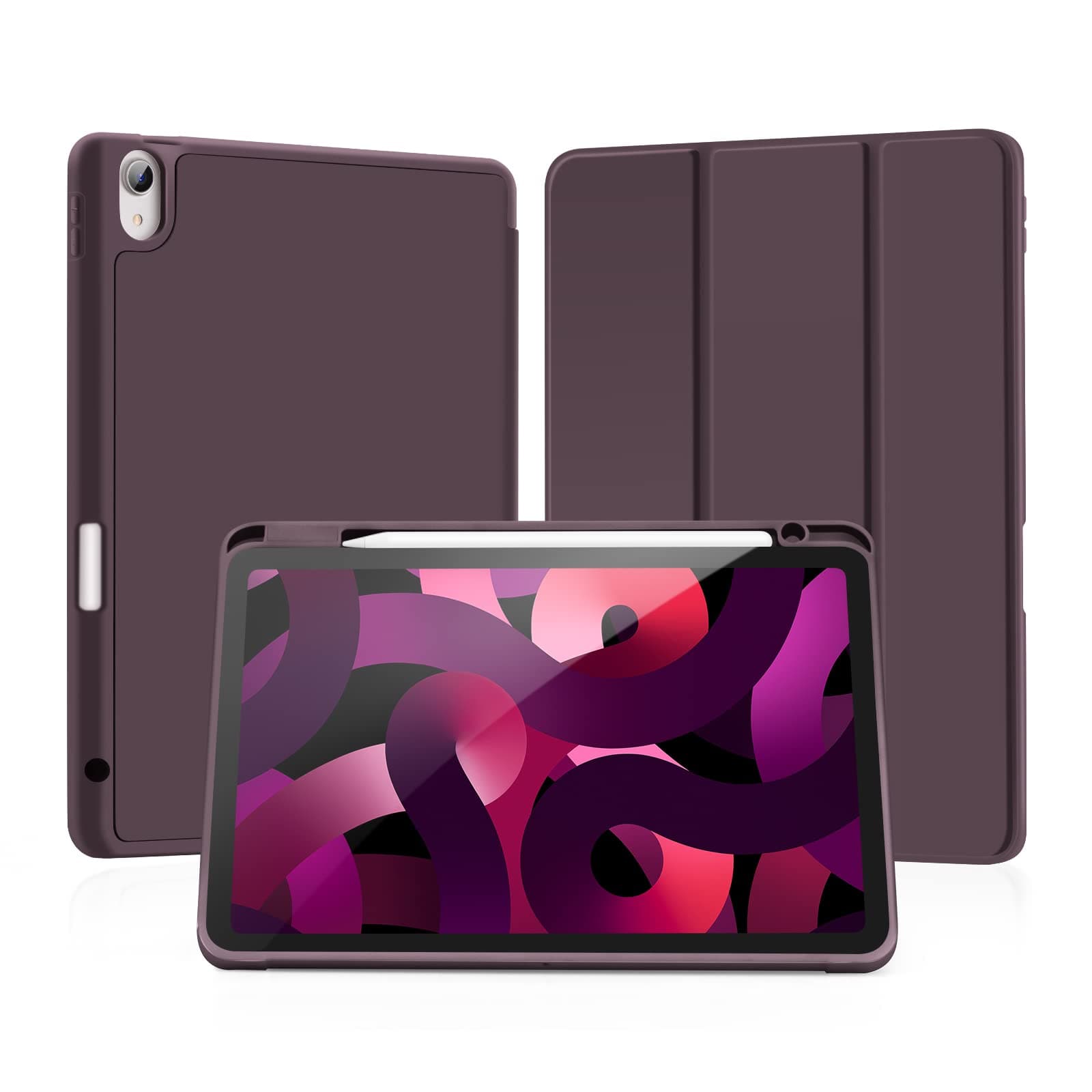 LovRug for iPad Air 11 Inch Case (M2) 2024, iPad Air 5th Generation Case 2022/iPad Air Case 4th Generation 2020 10.9 Inch with Pencil Holder, Soft TPU Back Smart Protective Cover Case(Dark Cherry)