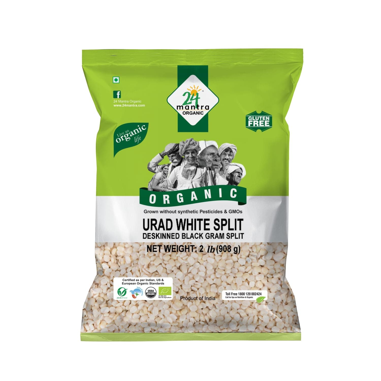 24 Mantara 24 Mantra Organic Urad White Split - 2 Lb,, ()
