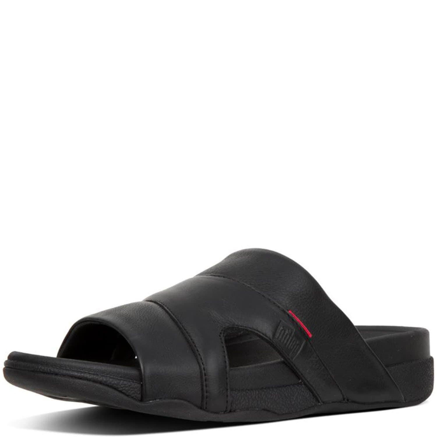 Men's Fit Flop Freeway Pool Slide In Leather Sandals in Black